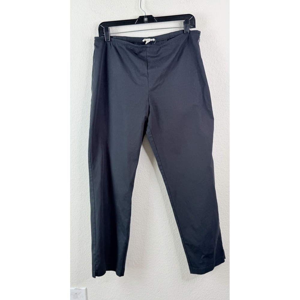 Eileen Fisher Pants L Black Organic Cotton Stretch Side Zip Tapered Cropped